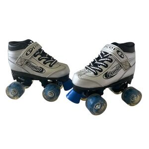 Pacer Comet 500 Kids Roller Skates Silver Blue Youth Jr 13 Quad Skates‎ EC